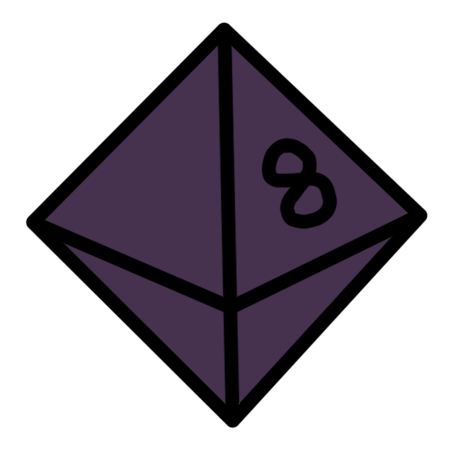 A dark purple 3 dimensional diamond with an 8 on one side.